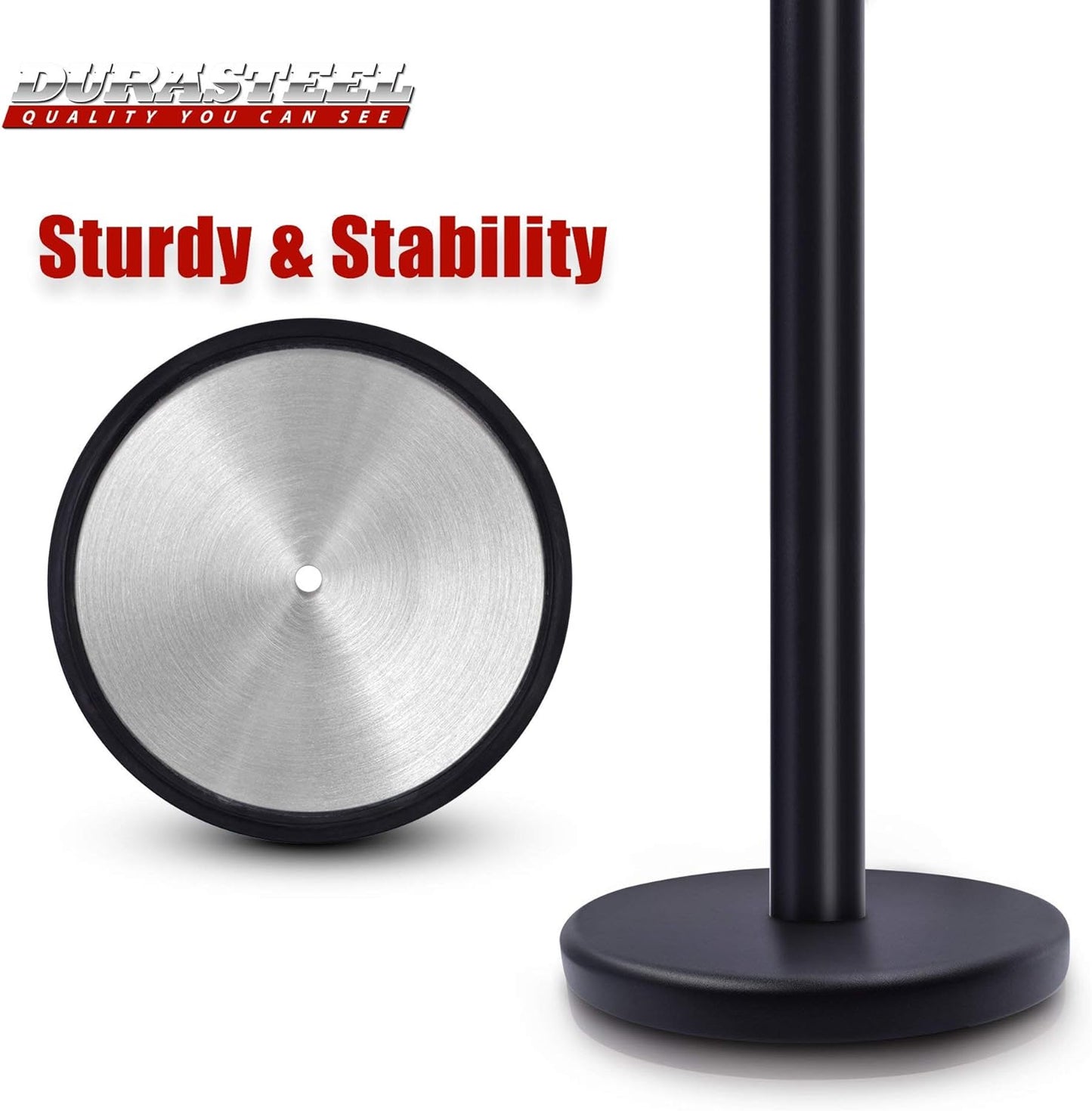 DuraSteel Heavy Duty Crowd Control Stanchion - Premium Steel Black Stanchions - 6.5 Feet Black Retractable Belt - Safety Barrier Stands & Line Dividers - Set of 2