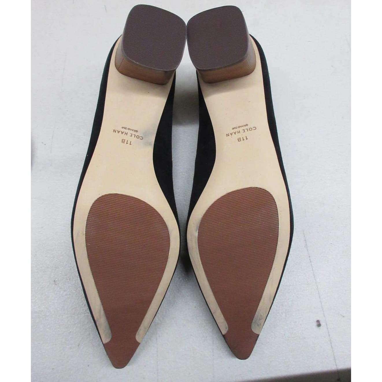 Cole Haan Women's Block Heel Pump 45MM, Black Suede/MED Brown, 11