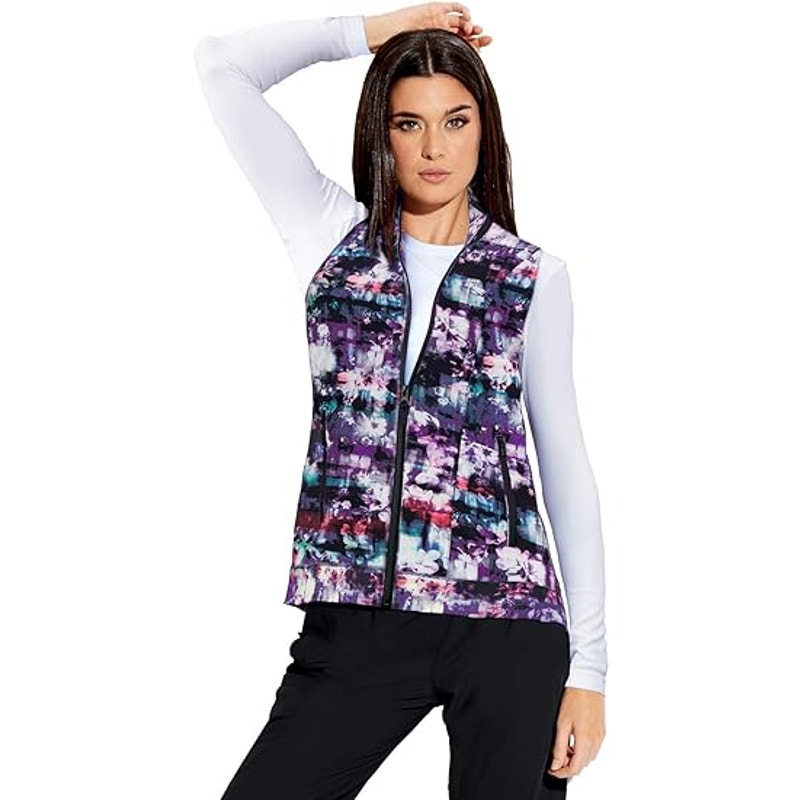 Brand New-BARCO One 5407 Mock Neck Printed Zipper Vest Flower Fever XXS