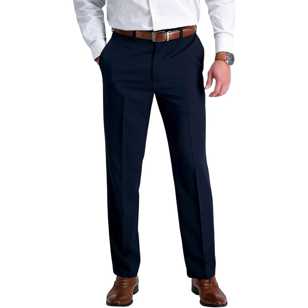 Haggar mens Big & Tall Cool Gabardine Expandable-waist Plain-front dress pants, Navy, 46W x 34L US