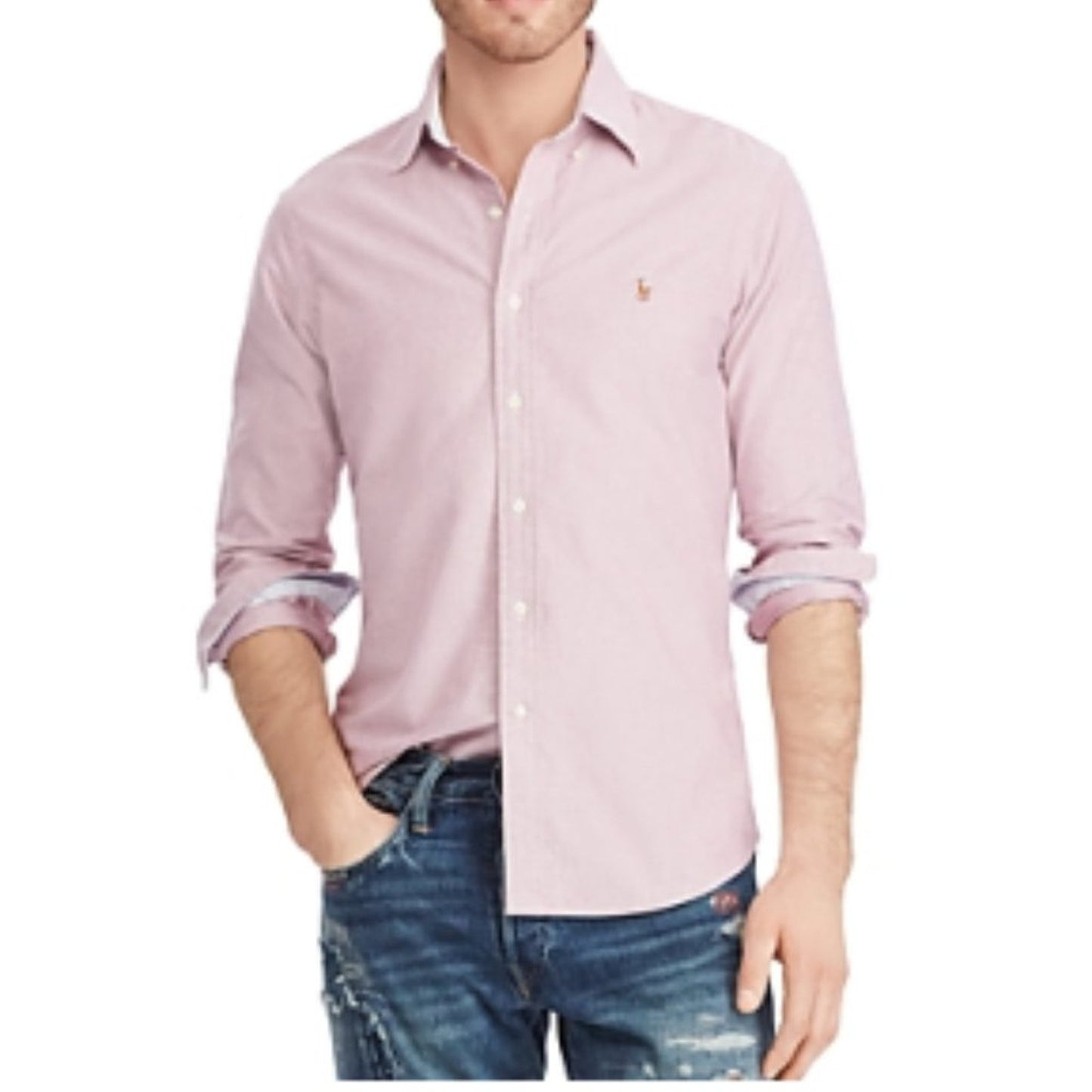 Brand newPolo Ralph Lauren Men's Long Sleeve Solid Oxford,X-large,crimson/white