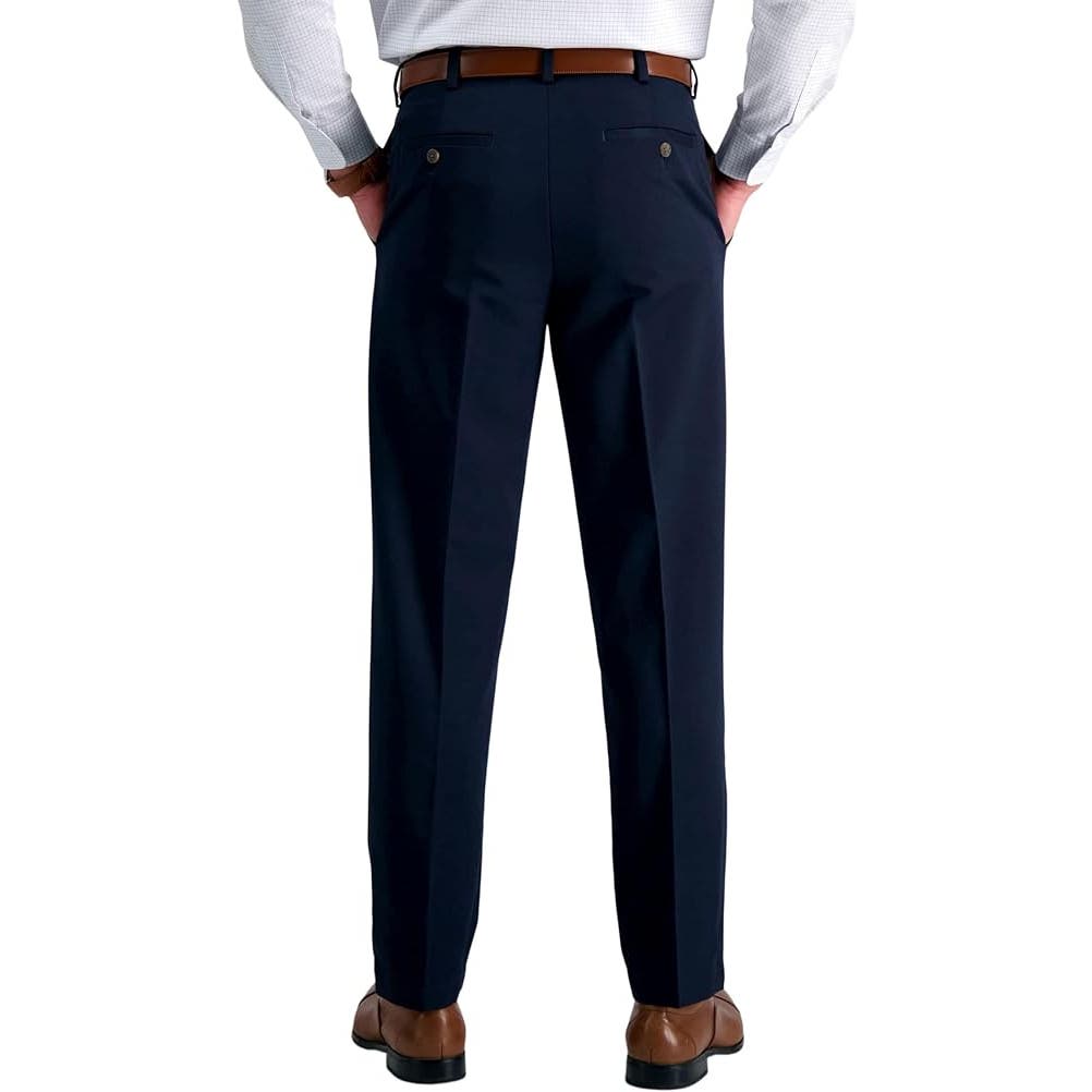 Haggar mens Big & Tall Cool Gabardine Expandable-waist Plain-front dress pants, Navy, 46W x 34L US