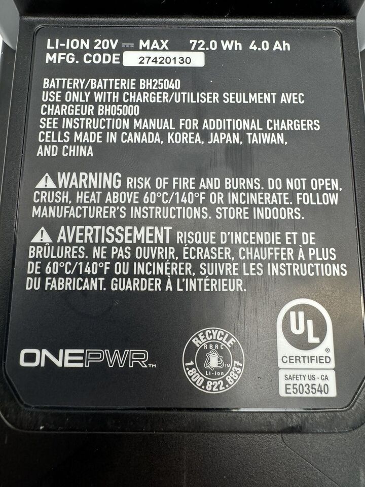 Hoover OnePwr Lithium-Ion 4.0 Max Cordless Rechargeable Battery 20V BH25040