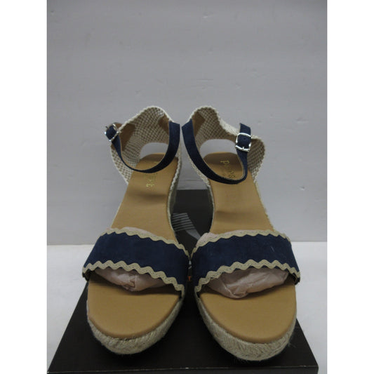 Brand new Paseart Women's Navy Wedge Open Toe with Strap, Size 38 (US 7.5)