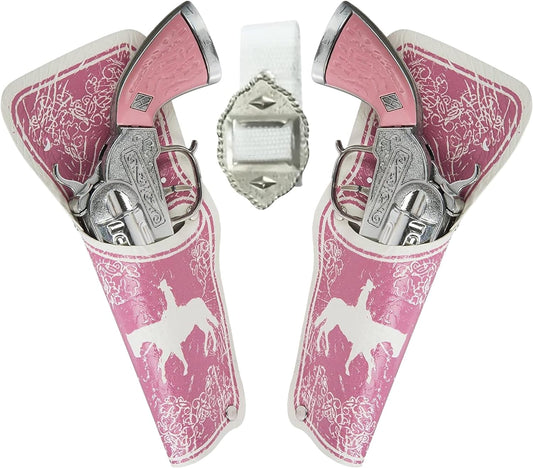 Western Girl Double Pistol with Holster, Pink in Color, Shoots Roll Caps, Boxed