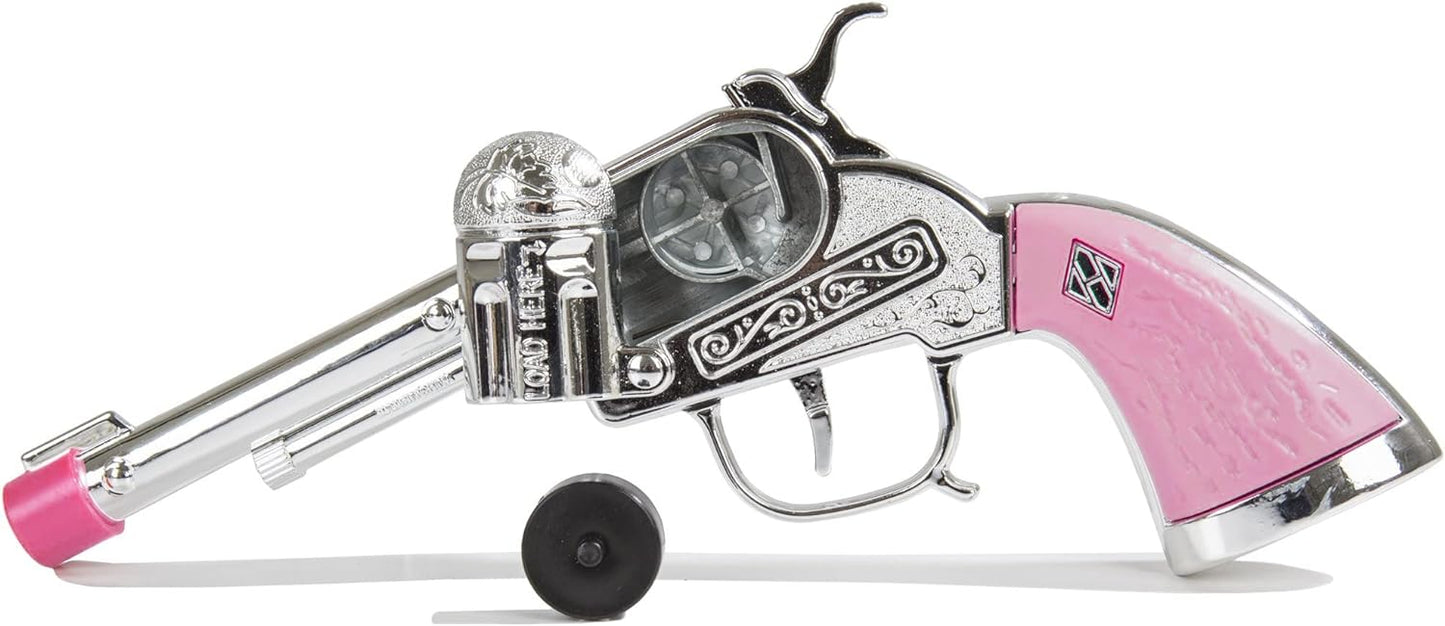 Western Girl Double Pistol with Holster, Pink in Color, Shoots Roll Caps, Boxed