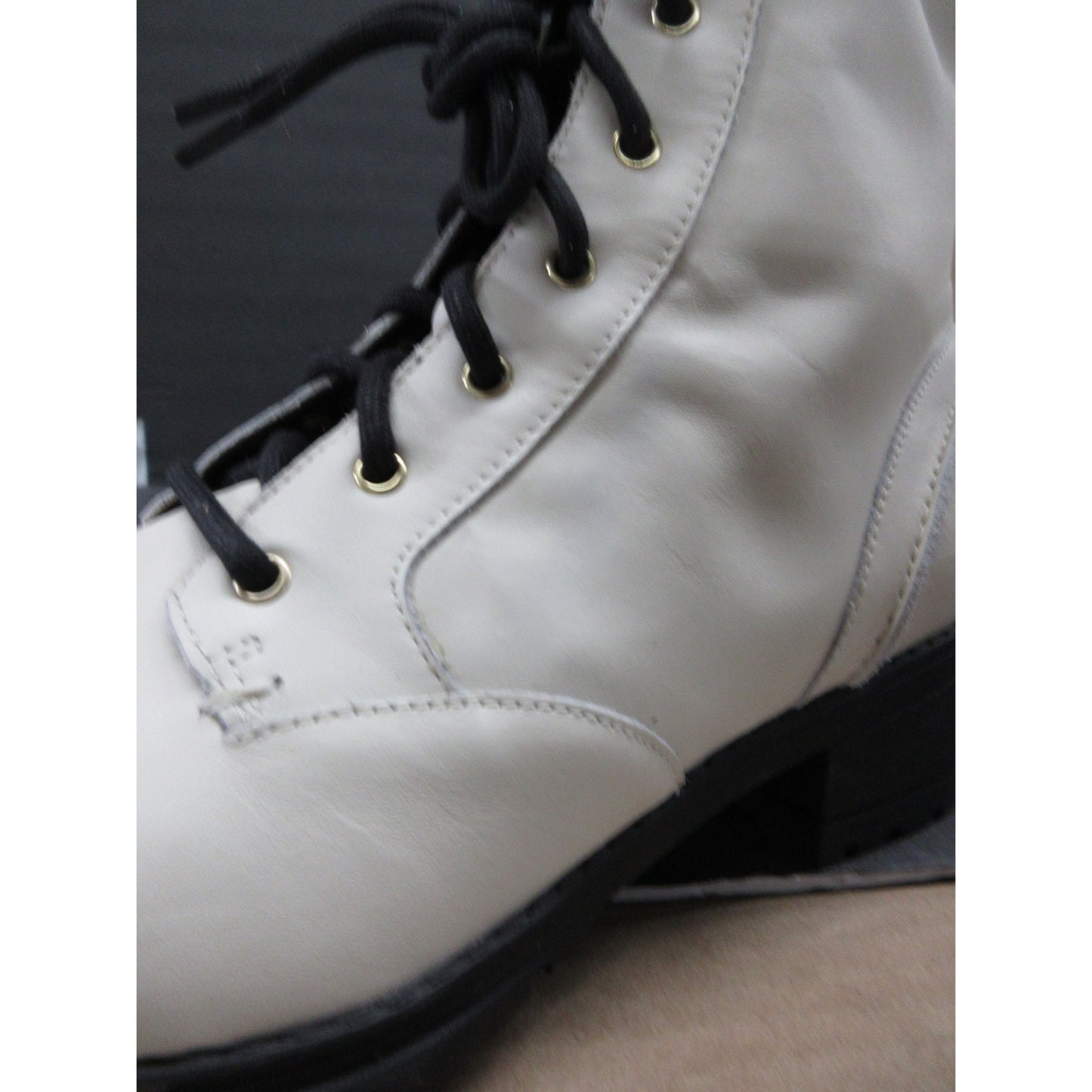 Used Cole Haan Women's CAMEA Waterproof Combat Boots, Ivory Leather, Size 9