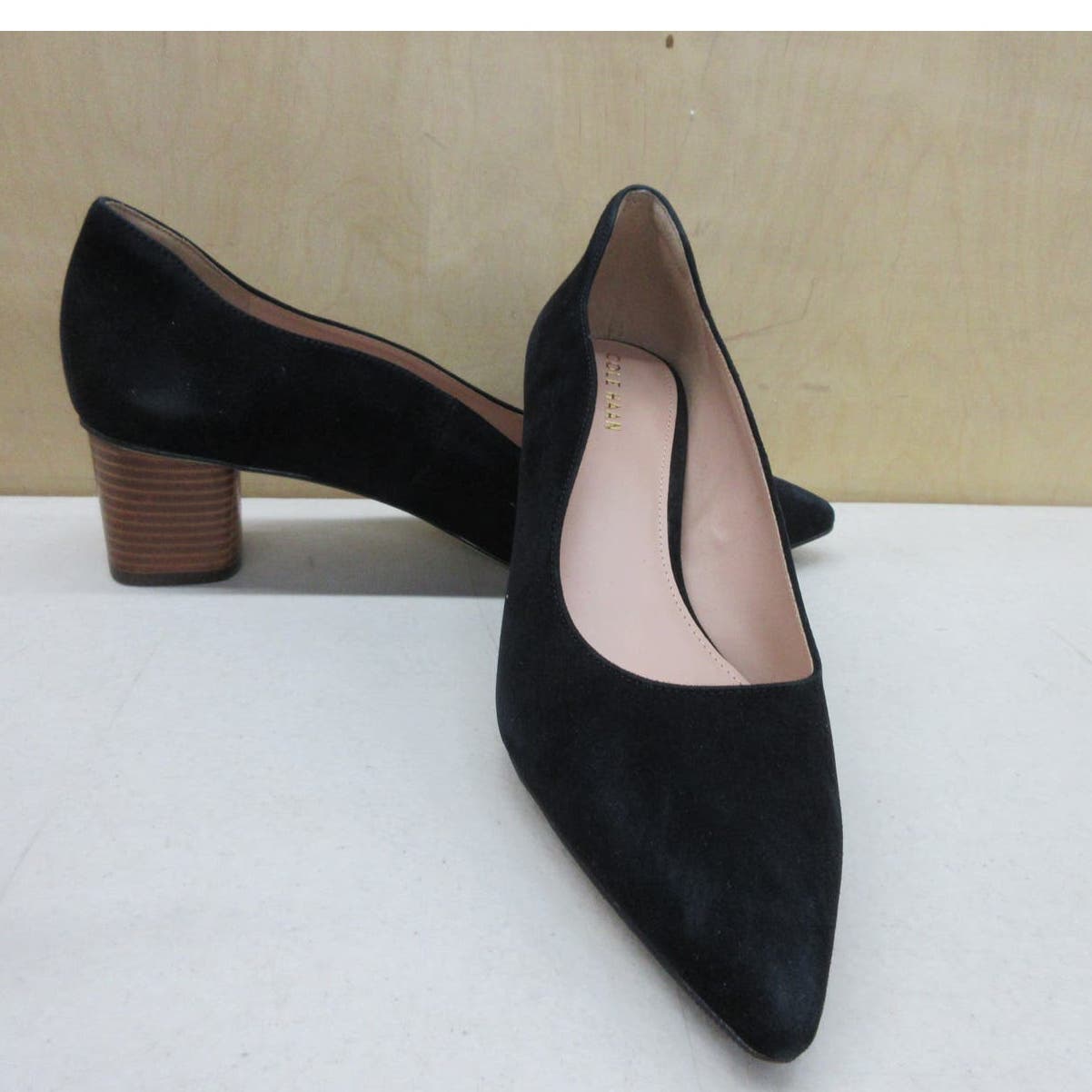 Cole Haan Women's Block Heel Pump 45MM, Black Suede/MED Brown, 11