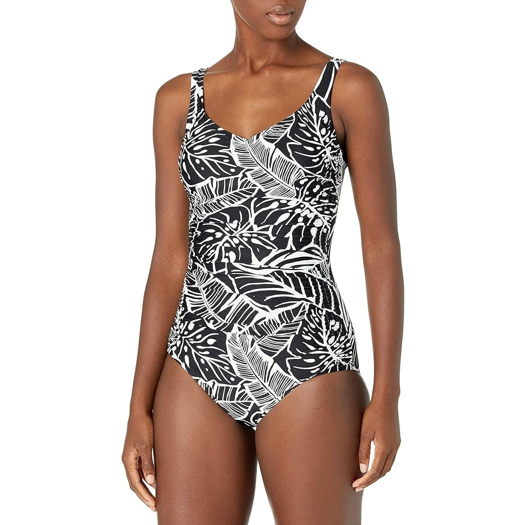 Brand new Maxine of Hollywood Women's Swimsuit, Black//Leaf a P, 12