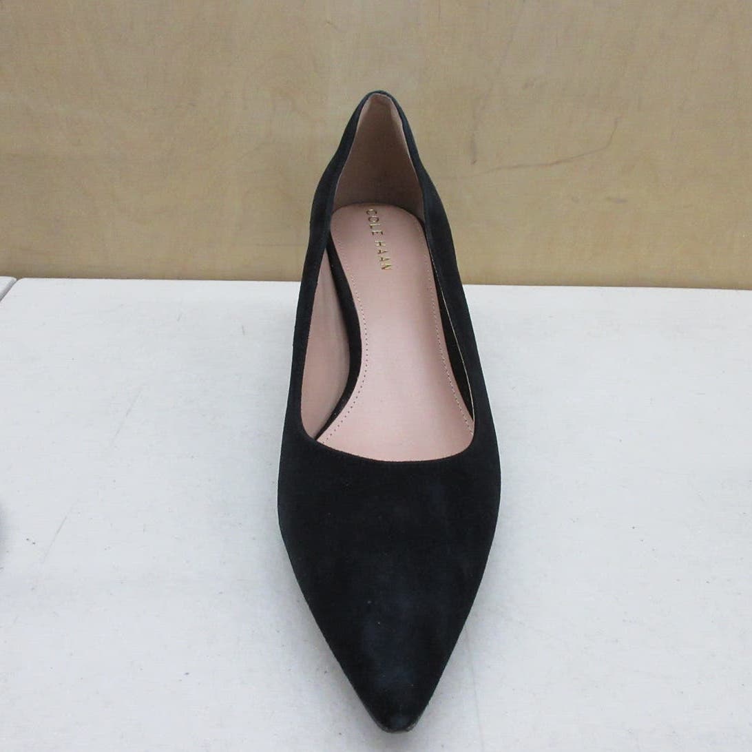 Cole Haan Women's Block Heel Pump 45MM, Black Suede/MED Brown, 11