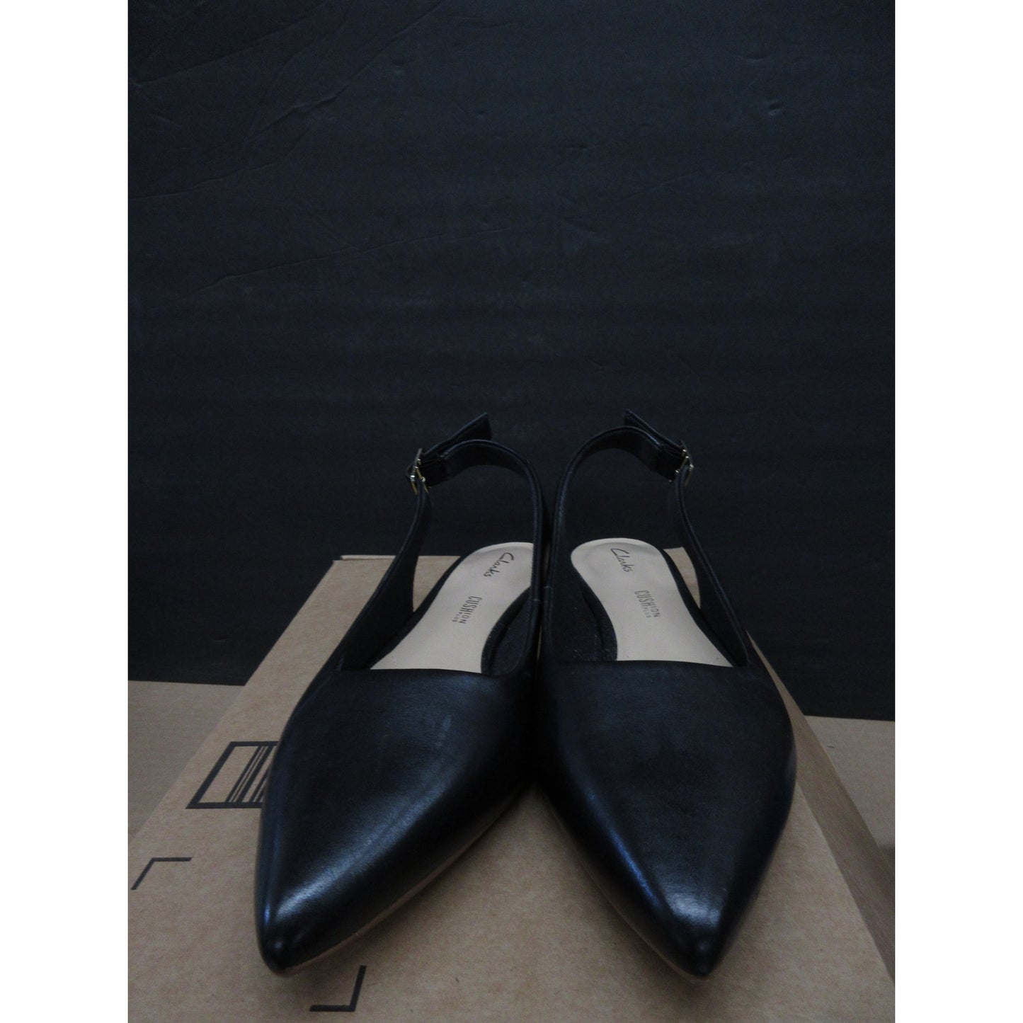Good Condition Clarks Women's Laina 15 Slingback Flats - Black Leather, Size 7.5
