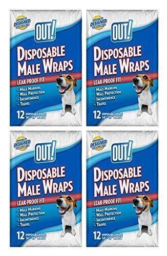 OUT! Disposable Male Wraps, XS/Small, Fits 13-18”- 4 packs of 12, Dog Diapers